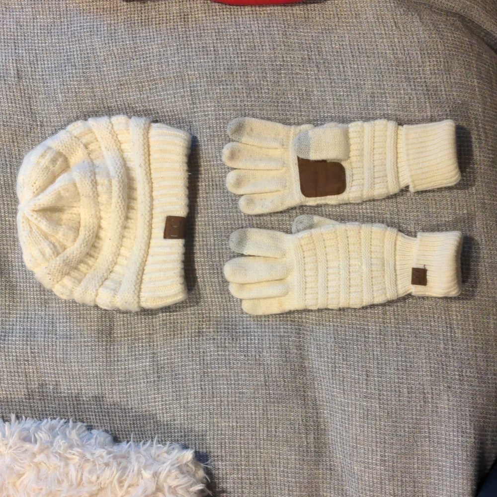 C.c. brand matching beanie and gloves!